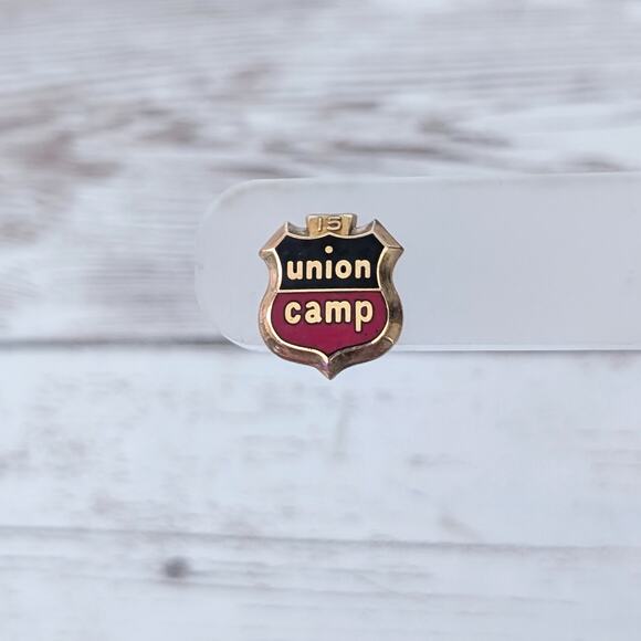 Vintage Button Hole Pin 1/10 10K GF Union Camp 15 Year Service Award Shield - Picture 1 of 7